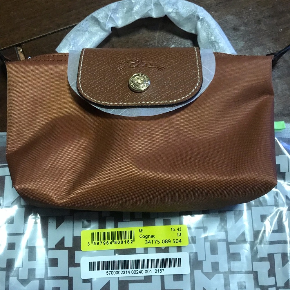 Longchamp Small Top-Handle Clutch in Cognac Brown